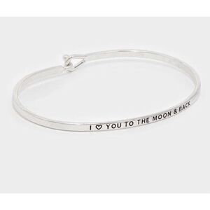 New Womens Boutique Silver I Love You To The Moon and Back Hook Bracelet in Silv